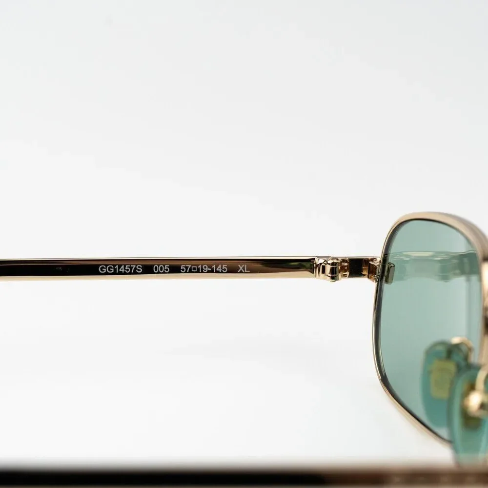 Gucci Women Sunglasses Gold Green Rectangle GG1457S 005 BRAND NEW